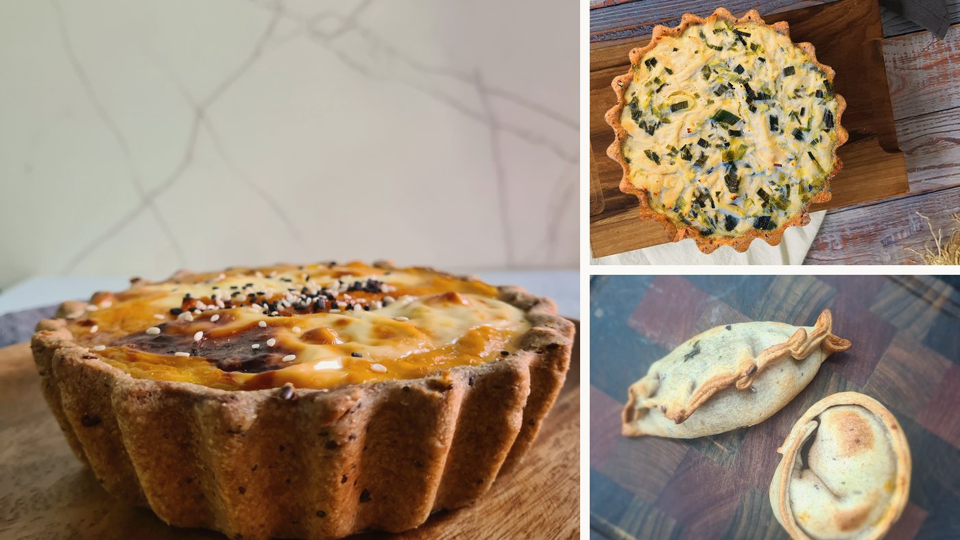 Mosaico de productos mayoristas Piso Uno: tarta Osaka, tarta El Cairo y empanadas artesanales de producción propia
